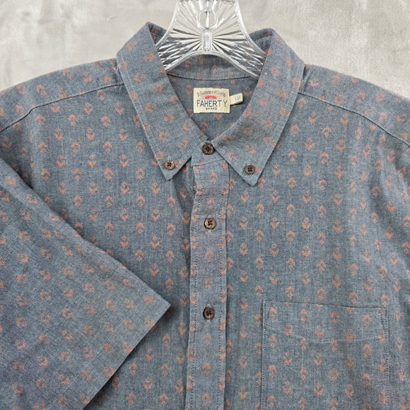 Faherty Other - Faherty Button Down Mens Large Blue Indigo Geometric Short Sleeve Shirt